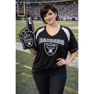 Las Vegas Raiders Majestic V-Neck Tee Game Day Sportswear Cotton Plus Size 2X